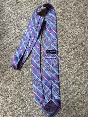 Ted Baker Purple and Light Blue Striped Scroll Silk Tie